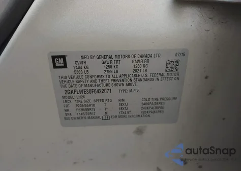 2015 GMC Terrain Sle-2 from USA, damaged, VIN 2GKFLWE30F6422071